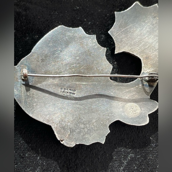 Antique Mexican signed turquoise silver sea creature brooch - Picture 7 of 7